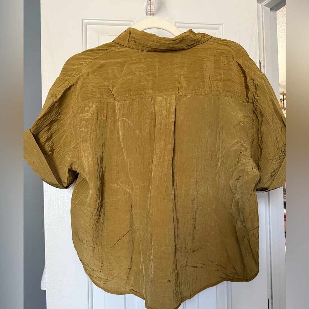 Madewell Crinkled Utility Button-Up Shirt Cropped Sheen Spiced Olive Green nwt - Picture 4 of 4
